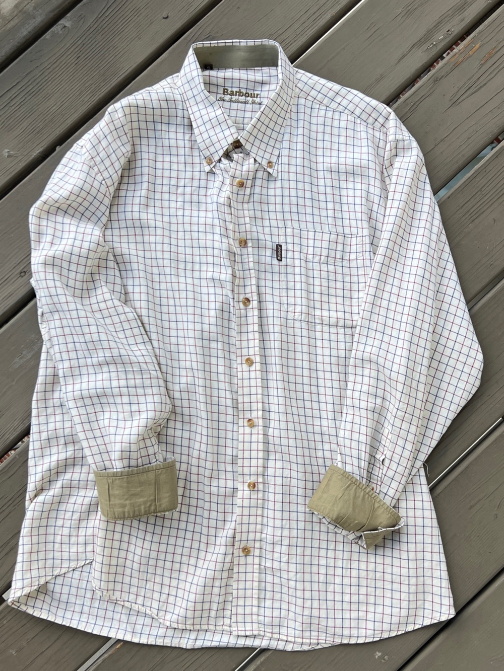 Barbour White Button-Down Shirt with Blue and Red Windowpane